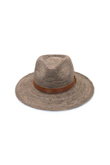 Magdalena - Raffia Fedora - Mushroom/Leather