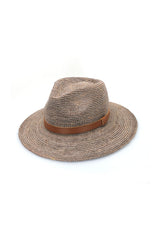 Magdalena - Raffia Fedora - Mushroom/Leather