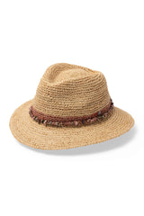 Christine - Raffia Fedora - Natural/Old Rose