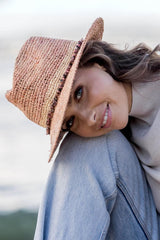 Christine - Raffia Fedora - Old Rose