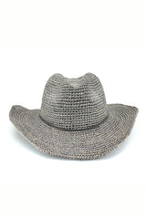 Dallas - Raffia Cowboy Fedora - Denim Leather Trim