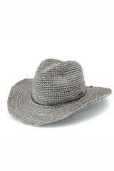 Dallas - Raffia Cowboy Fedora - Denim Leather Trim
