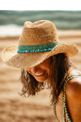 Castaway Raffia Cowboy - Natural/Turquiose