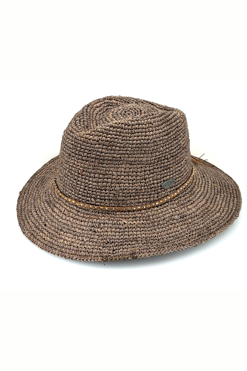 Magdalena - Raffia Fedora - Mushroom/Diamante