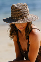 Magdalena - Raffia Fedora - Mushroom/Diamante