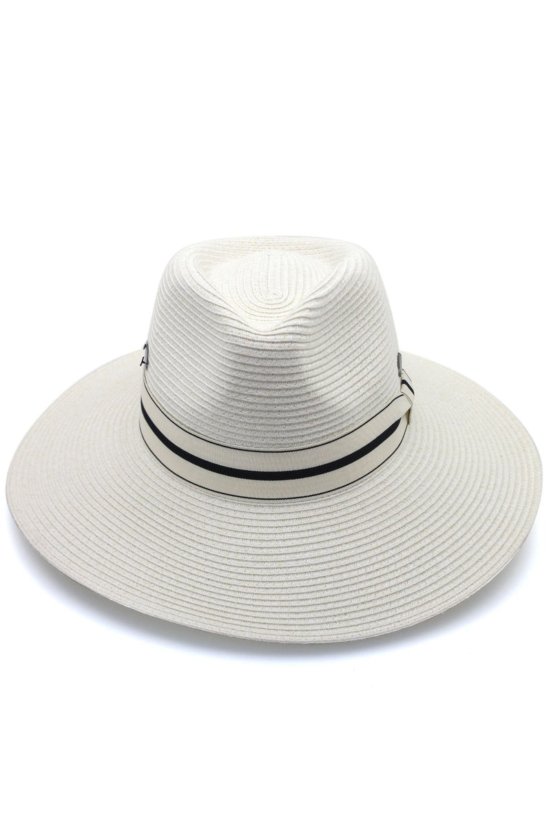 Fiona - Flexibraid® Wide Brim Fedora- Ivory/Black