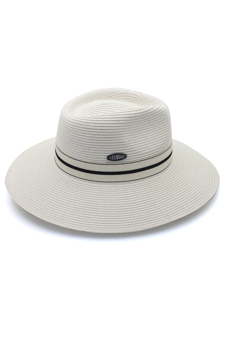 Fiona - Flexibraid® Wide Brim Fedora- Ivory/Black