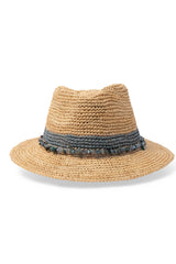 Christine - Raffia Fedora - Natural/Cobalt