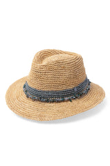 Christine - Raffia Fedora - Natural/Cobalt