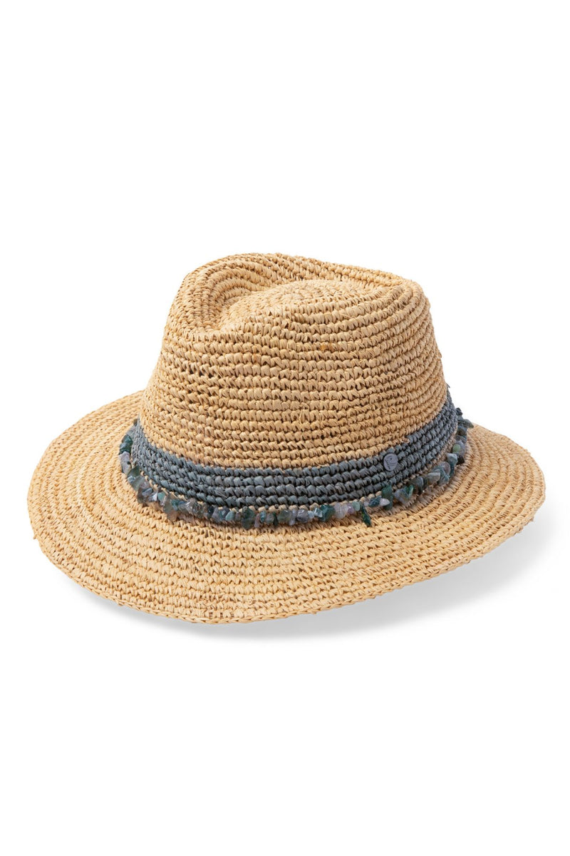 Christine - Raffia Fedora - Natural/Cobalt