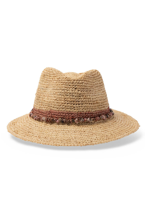 Christine - Raffia Fedora - Natural/Old Rose