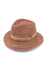 Christine - Raffia Fedora - Old Rose