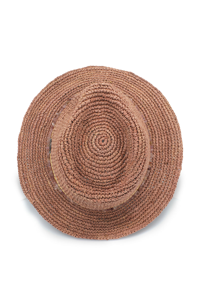 Christine - Raffia Fedora - Old Rose