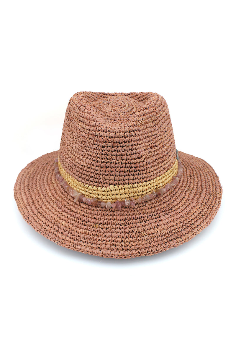 Christine - Raffia Fedora - Old Rose