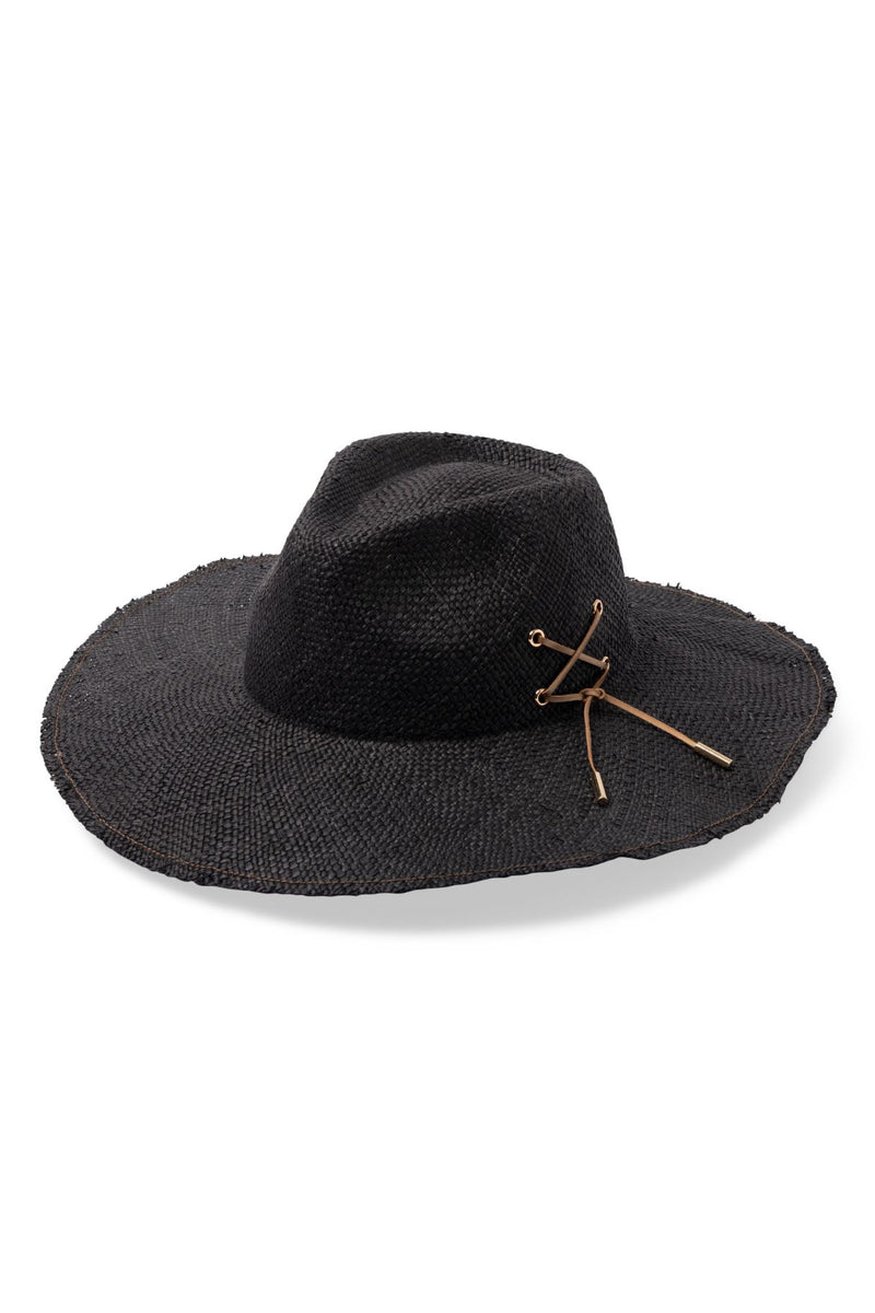 Madrid - Wide Brim Straw Fedora - Black