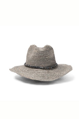 Dallas - Raffia Cowboy Fedora - Denim Bead Trim