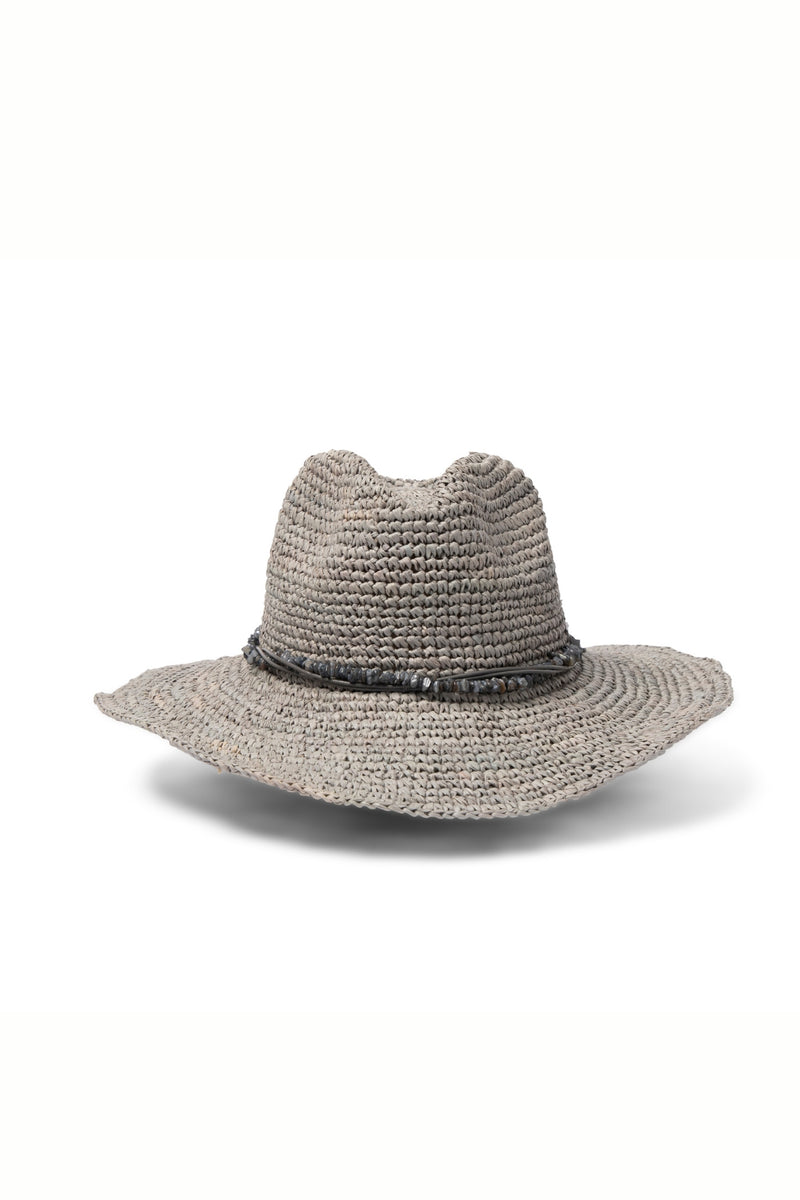 Dallas - Raffia Cowboy Fedora - Denim Bead Trim
