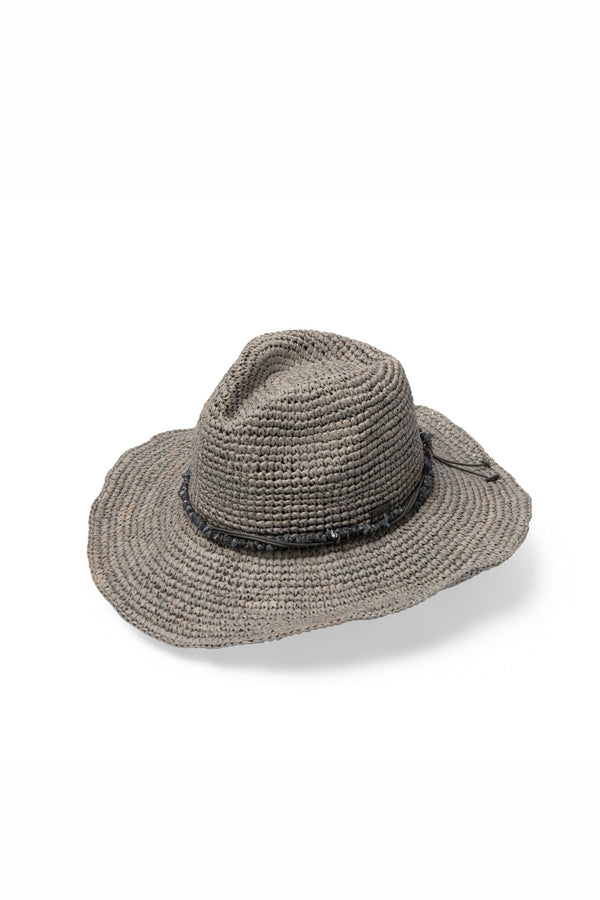 Dallas - Raffia Cowboy Fedora - Denim Bead Trim