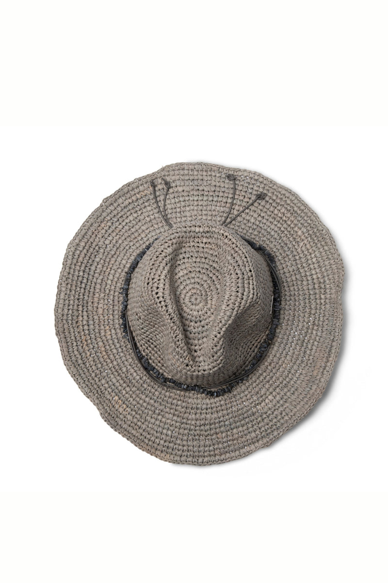 Dallas - Raffia Cowboy Fedora - Denim Bead Trim