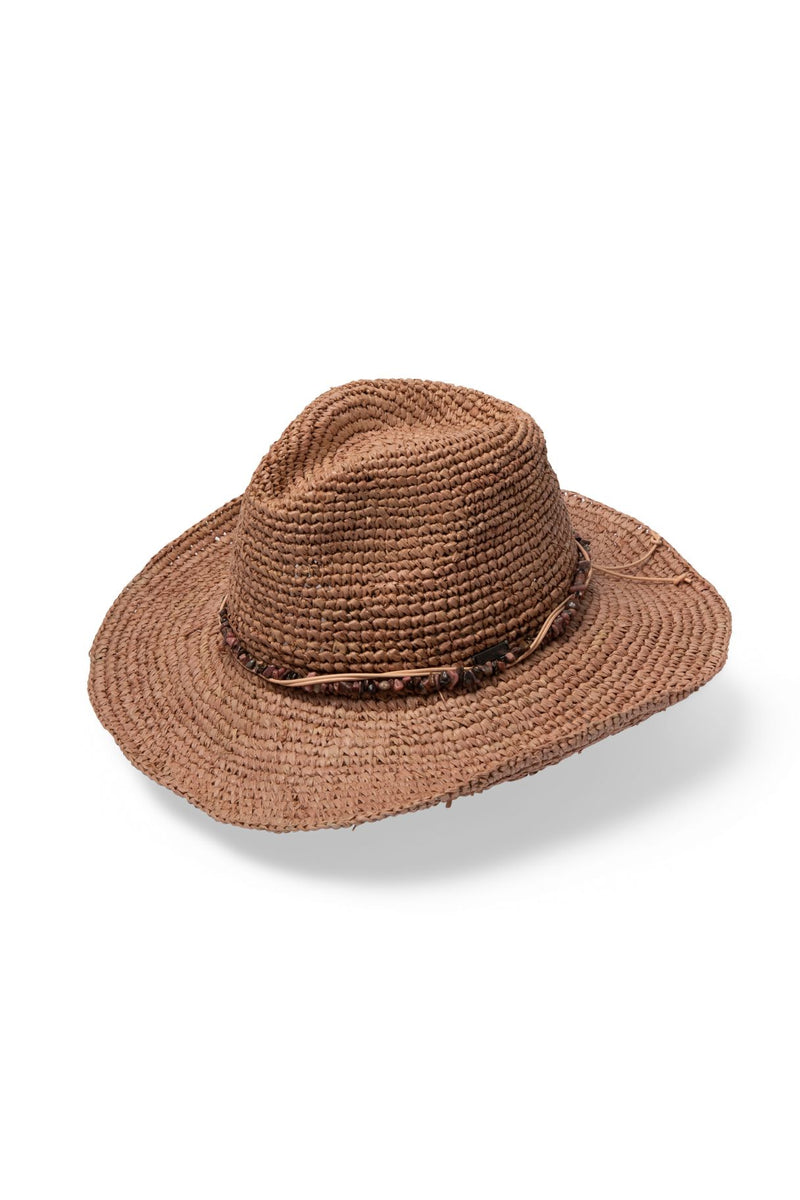 Dallas - Raffia Cowboy Fedora - Old Rose