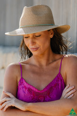 Camille Raffia Braid Fedora - Natural/Blue