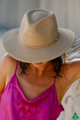 Camille Raffia Braid Fedora - Natural/Pink